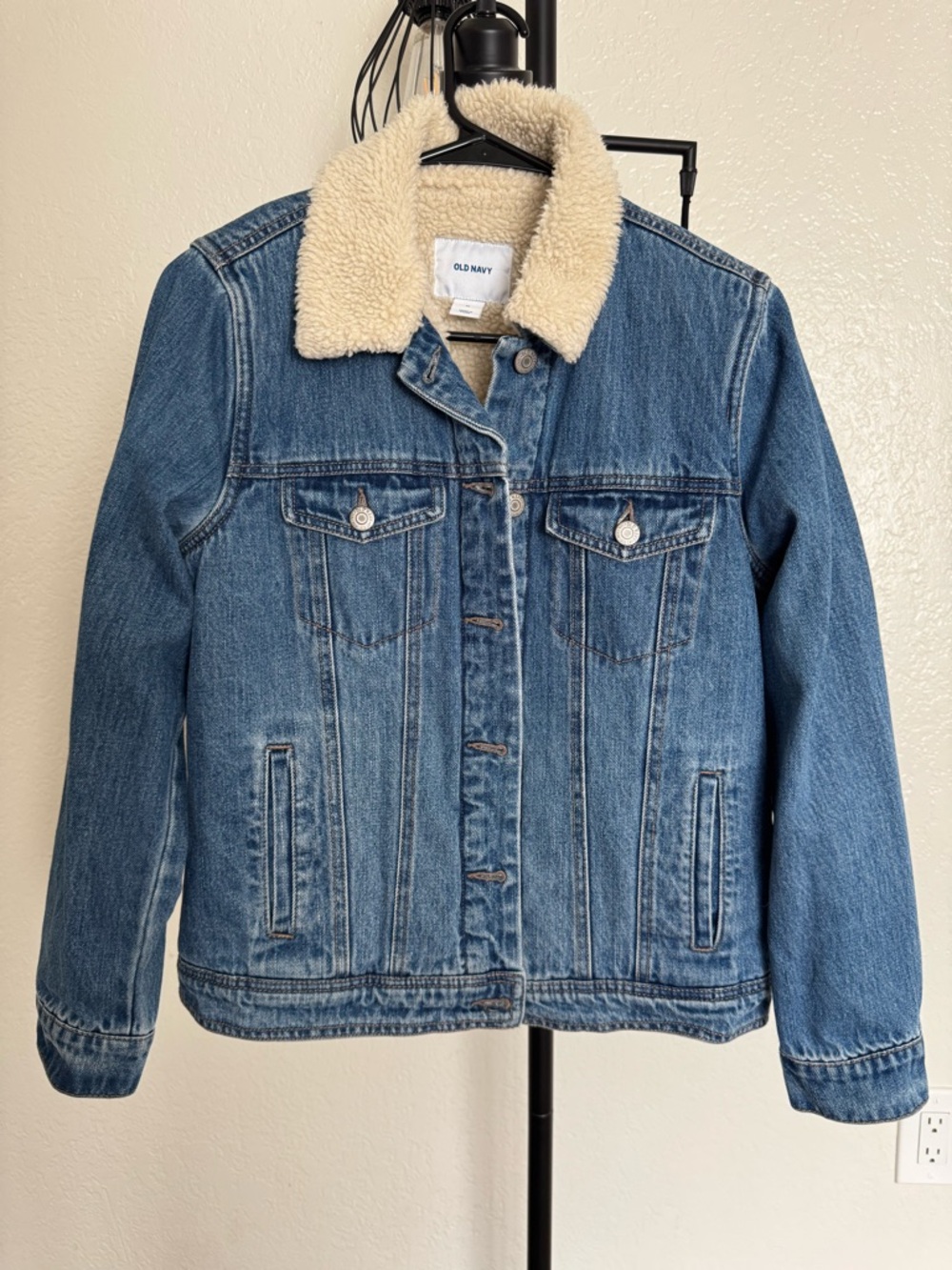 Old Navy Women Blue Denim Jacket with Sherpa Collar